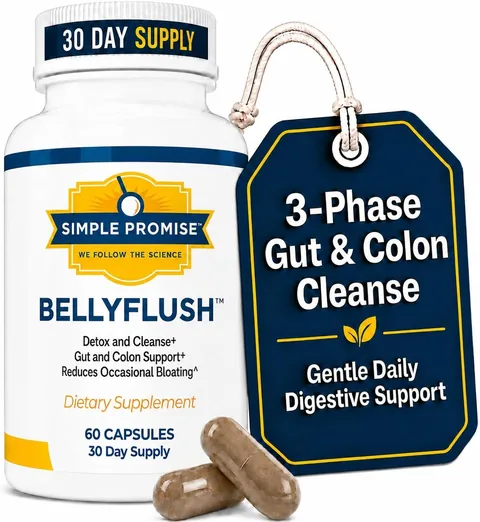 BellyFlush 3-Phase Gut and Colon Cleanse, gentle daily digestive support, 60 capsules 30 day supply