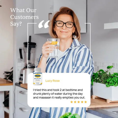 BellyFlush customer story published by the manufacturer: Lucy Rose holding a glass of water